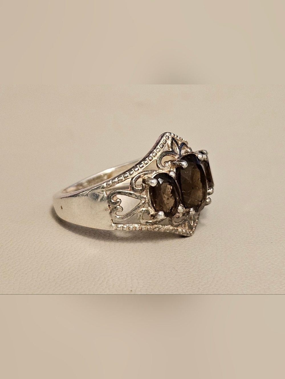 925 STERLING SILVER Smokey Quartz Ring SZ 6